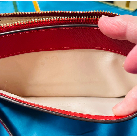 Kate Spade Red Leather Wristlet Clutch Gold Hardware - Picture 6 of 8